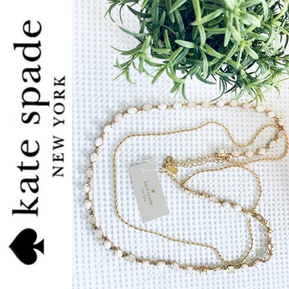 KATE SPADE NWT Necklace – Double Strand Long Gold & White Seastone Necklace - Picture 3 of 9